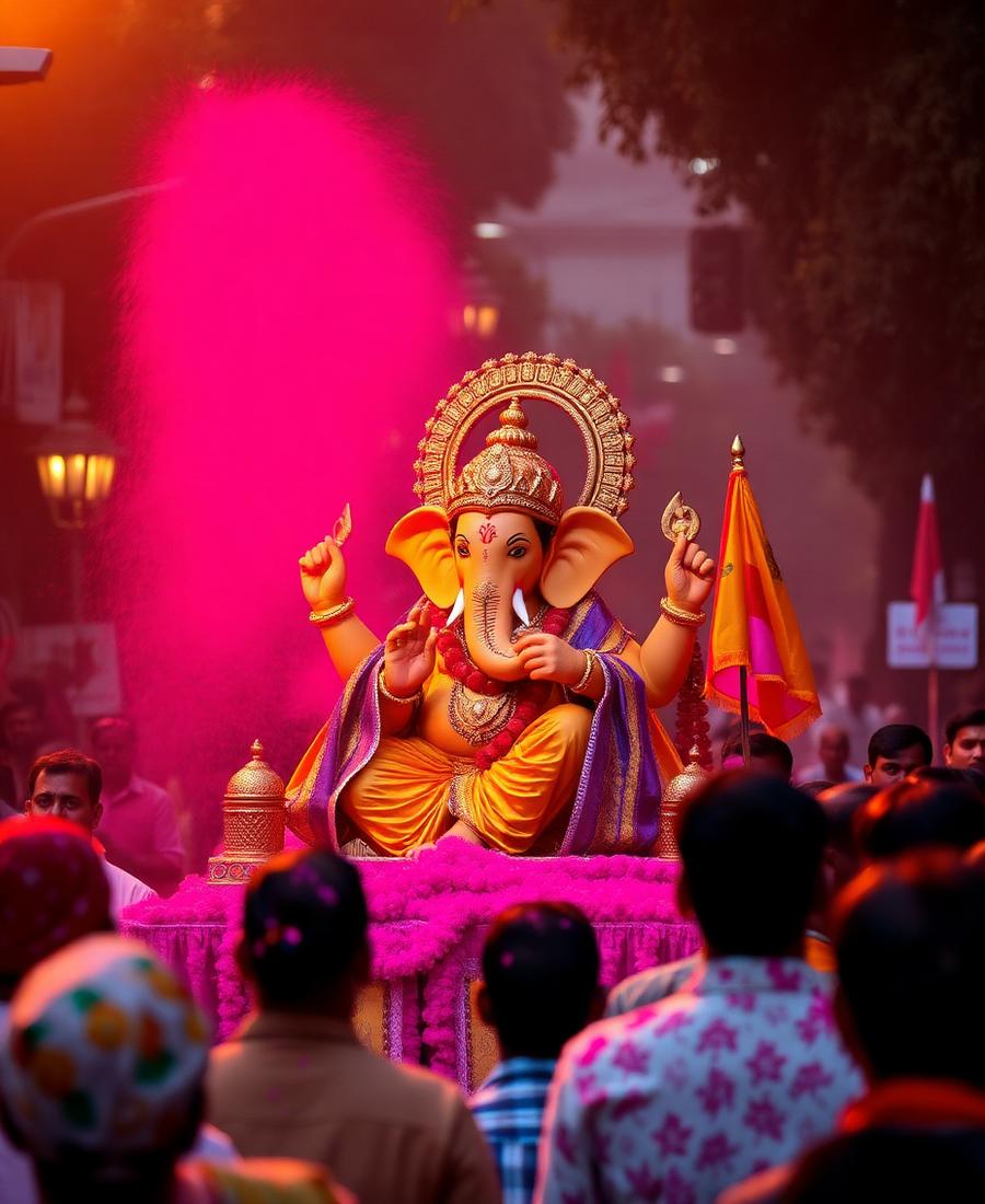 गुलाल, ढोल और 'मोरया' की गूँज के बीच बप्पा की सवारी।